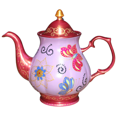 Novelty Butterfly and flowers with gold accents. Teapot 1150ml. Unique and hand painted.