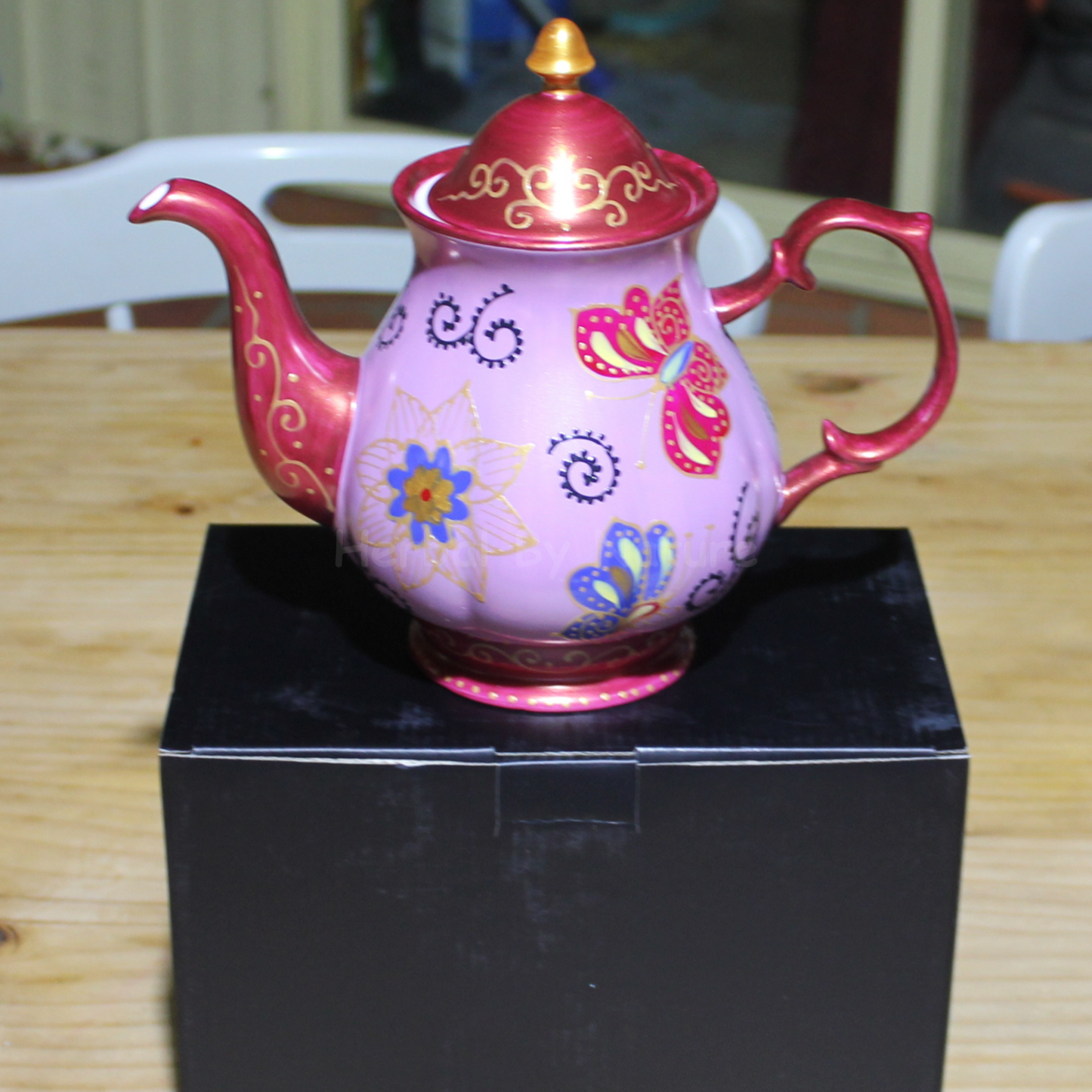 Novelty Butterfly and flowers with gold accents. Teapot 1150ml. Unique and hand painted.